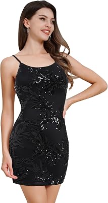 ODIZLI Womens Spaghetti Straps Sparkly Sequins Bodycon Mini Dance Homecoming Dress Party Nightclub