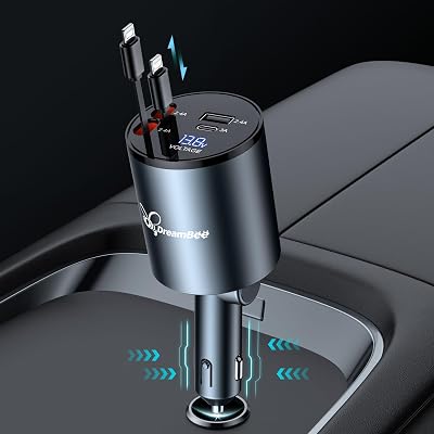 Retractable Car Charger,68W Super Fast USB Car Phone Charger,Dual iPhone Retractable Cables 31.5 inch and 2 USB Ports Car Charger Adapter for Samsung Galaxy S23S23 S22 iPhone 1514,iPad