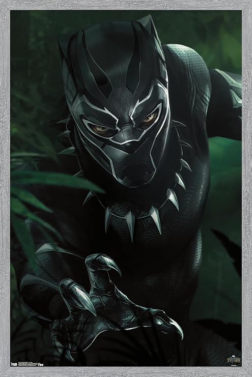 Trends International Marvel Black Panther - T'Challa Wall Poster, 34L x 22.4W, Gray Framed Version