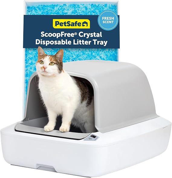 PetSafe ScoopFree Crystal Pro Self-Cleaning Litter Box | Up to 30 Days Hands-Free Automatic Cleaning, Advanced Odor Control, Health Counter Display, LED Indicators, Removable Rake