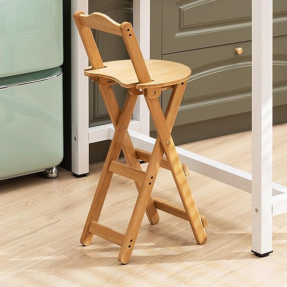 24.8-Inch Foldable Bamboo Bar Stool with Backrest,Portable Bar Stool,Foldable Chair for Kitchen Island