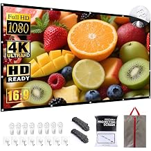 Projector Screen Portable Movies Screens 16:9 Foldable Wrinkle-Resistant Fabric with Dual Adhesive/Nail Hooks for Stable Wall Mount, Ideal for Home Theater & Movie Nights (120 inches)