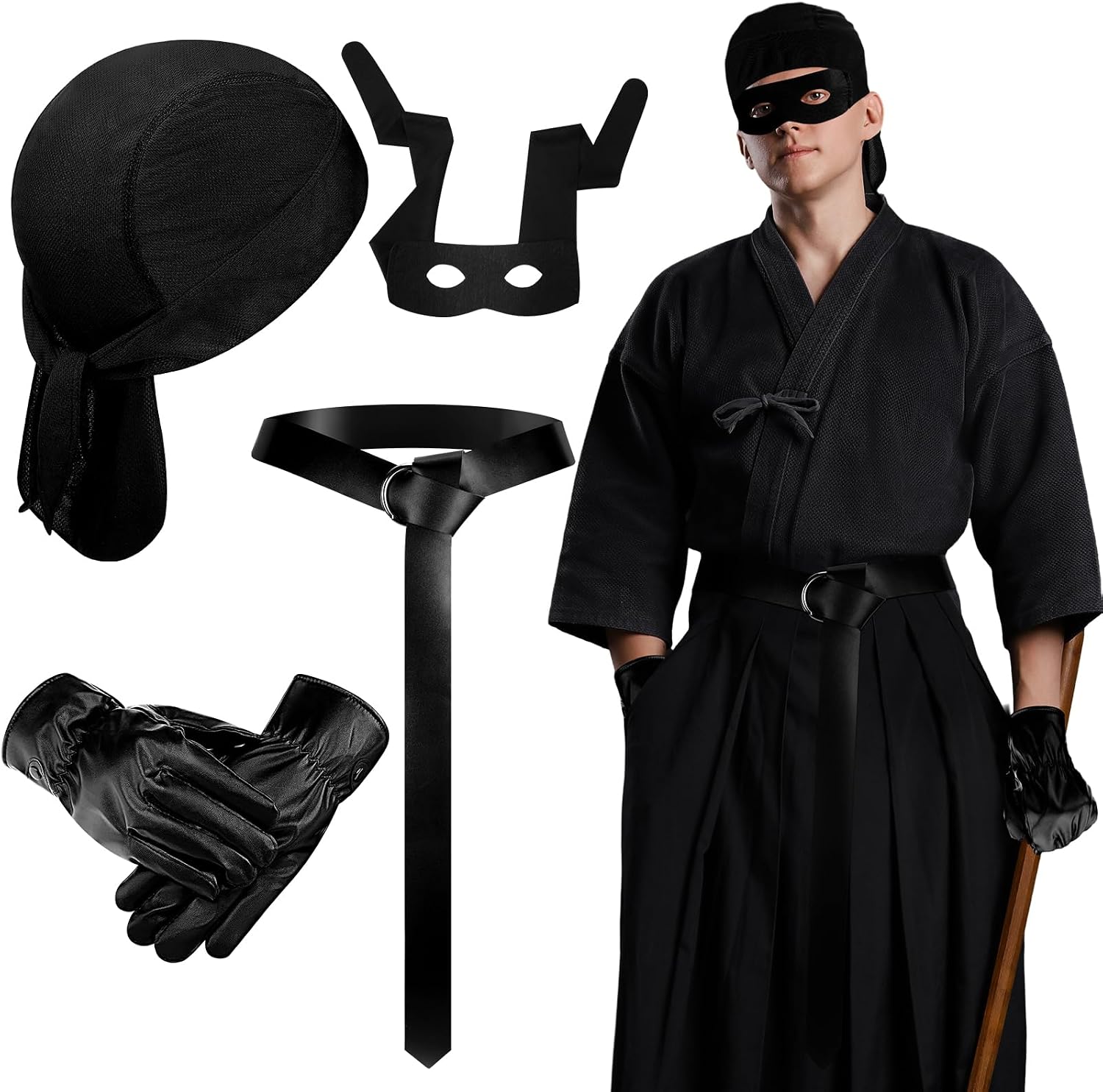 Xtinmee 4 Pcs Pirate Costume Accessories Bandit Mask Pirate Head Scarf Leather Belt Gloves for Woman Man Halloween Costume