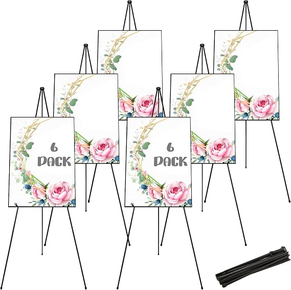 DAJAVE 6 Pack Display Easel Stand 63 Inch Folding Easels for Display, Portable Tripod Display Easel, Black Adjustable Metal Easel for Wedding Sign, Posters, Painting