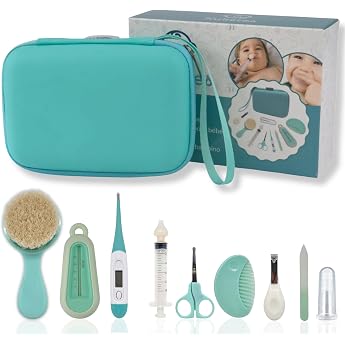 Newborn Baby Care Kit Hygiene Kit for Baby Grooming Accessories for Files Scissors Shower Thermometer Baby Syringe Brush Comb Complete Baby Kit for Travel and Daily Use