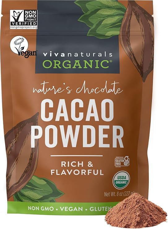Organic Cacao Powder, Unsweetened, 8 oz (227 g) Rich Dark Chocolate Flavor, Perfect for Baking, Smoothies & Hot Chocolate Vegan, Keto, Paleo, Non-GMO & Gluten-Free Cocoa Powder