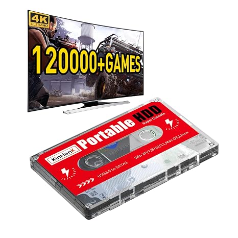 Kinhank 2TB External Gaming Hard Drive, Retro Game Console with 120000+ Games, HDD for Laptop/PC/Windows/Mac OS, Compatible with Most Emulators,USB 3.0,No Controller