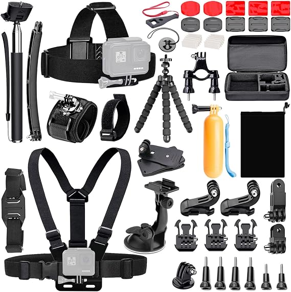 Koah 50-in-1 Action Camera Accessory Kit | Compatible with GoPro, Suction Cup, Floating Handle, Grip Strap, 360 Rotation Clip