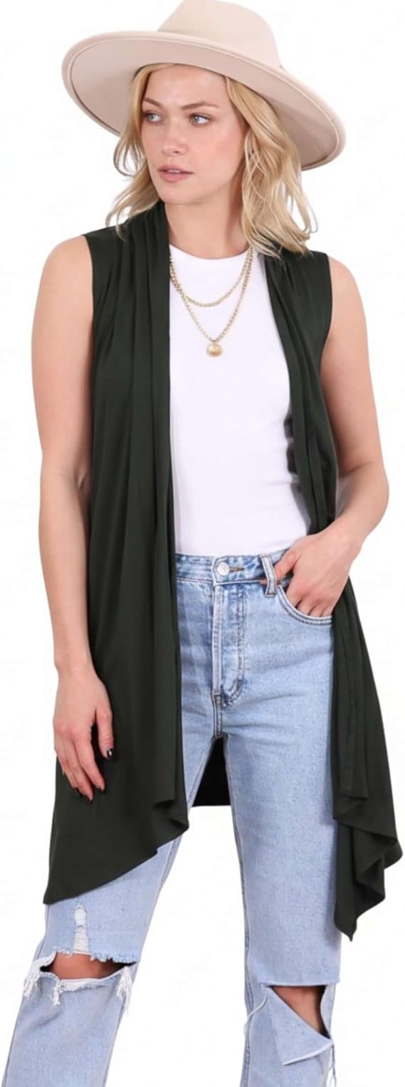 Popana Sleeveless Cardigans for Women, Flowy Dressy Open-Front Sleeveless Cardigan Vest Womens Long Sweater