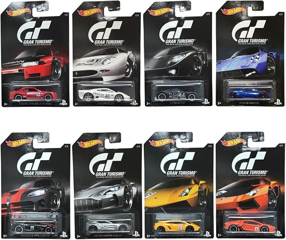2016 Hot Wheels Set of 8 Cars GRAN TURISMO Limited Edition 1:64 Scale Collectible Die Cast Metal Toy Car Models by California