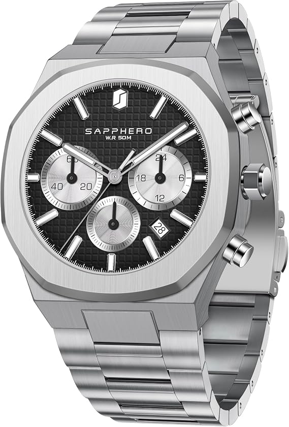 SAPPHERO Mens Watches Luxury 50M Waterproof Men's Wrist Watch Business Date Sport time Fashion Stainless Steel Strap Watches for Men