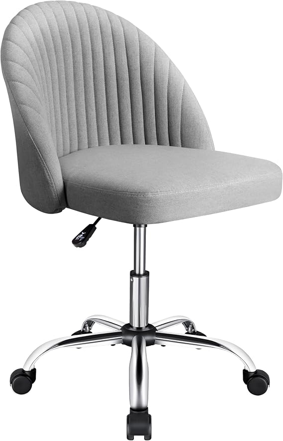 JUMMICO Home Office Desk Chair Vanity Chair Twill Upholstered Adjustable Mid-Back Armless Swivel Task Chair Modern Fabric Office Chairs with Wheels for Bedroom, Living Room (Pale Gray)
