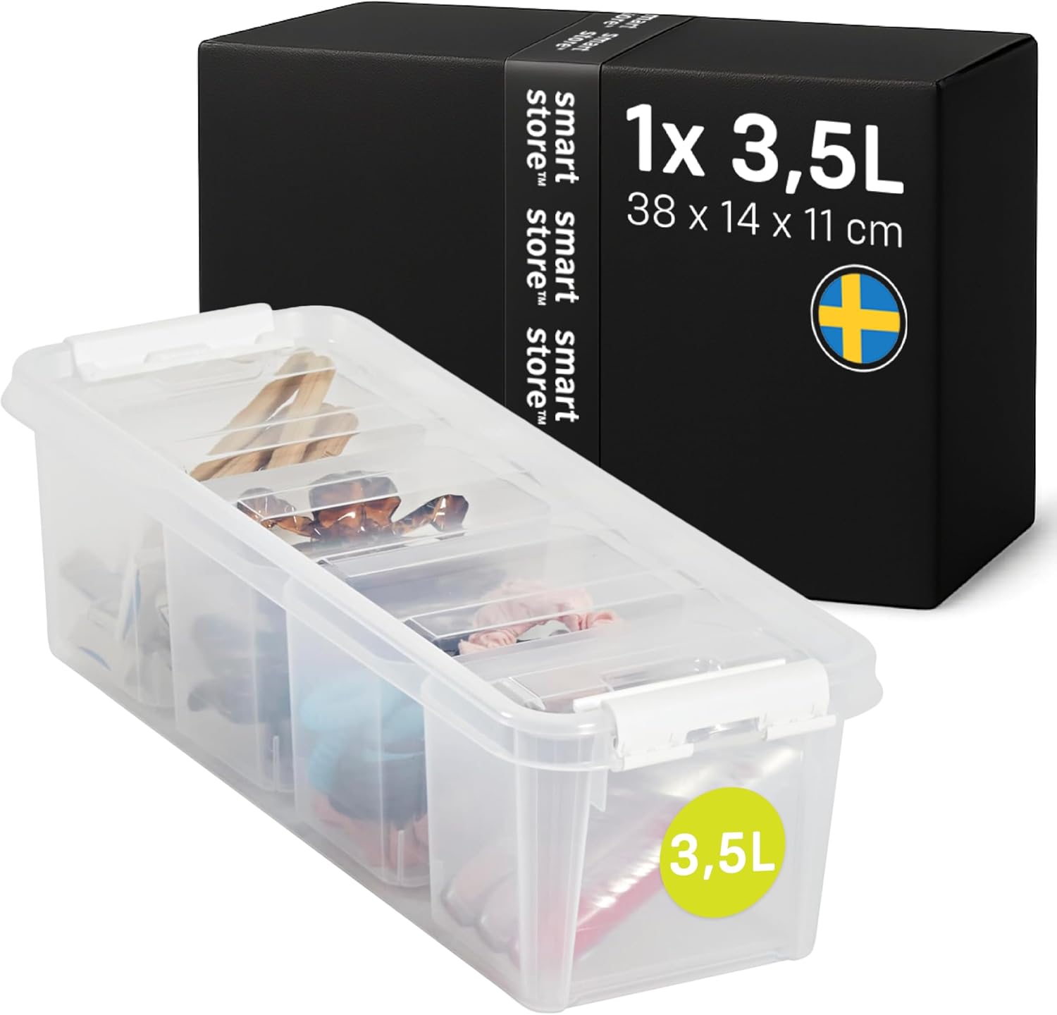 SmartStore - Storage Box with Lid Classic 3.5 L 38 x 14 x 11 cm Stackable Box with Lid Food-Safe Plastic Box Plastic Box with Lid & Reinforced Corners