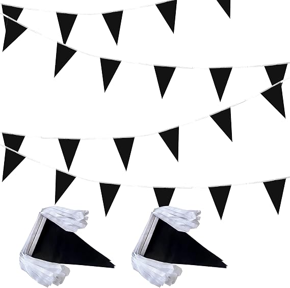 100 Feet Black Pennant Banners Flags String Hanging Triangle Bunting Flags,Party Decorations for Grand Opening,Kids Birthday,Carnival,60 PCS
