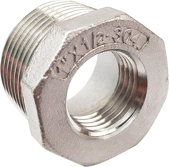 1" Male x 1/2" Female Thread Reducer Bushing Pipe Fitting, Adapter, Stainless Steel SS 304 NPT Reducer Bushing Pipe Hose Fitting