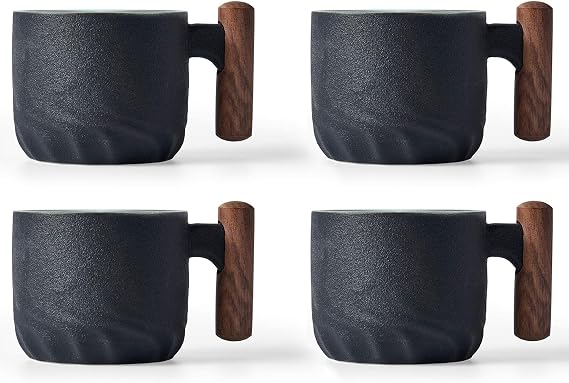 ERBO Set of 4 Espresso Cups 70 ml Premium Espresso Cups with Handle Mini Tea Cup Coffee Cup Made of Ceramic Small Espresso Cups Espresso & Mocha Cups Coffee Mug for Espresso Tea (Black)