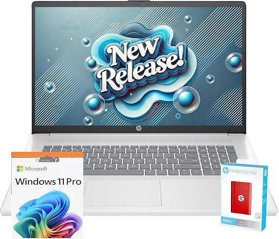 HP 2025 New 17 inch Touchscreen Laptop Computer 64GB RAM 2.5TB SSD (2TB PCIe SSD withHP P500 512GB Portable SSD) AMD Ryzen 5 7530U Processor Windows 11 Pro with Microsoft Office