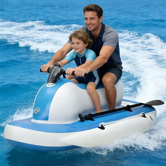 Electric Inflatable Jet Ski & Diving Scooter - Pro Electric Underwater Jet Boat/Kayak W/ Thruster,All-in-One Motorized Surfboard for Tandem,Drop-Stitch Material,3-11km/H,10 Speed