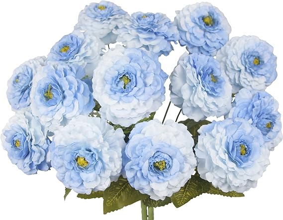 2 Pcs Artificial Flowers Zinnias Silk Flowers with Stems Blue Zinnia Elegans Artificial Flowers for Outdoors Floral Arrangements Table Centerpieces Wedding Party Home Spring Summer Decor