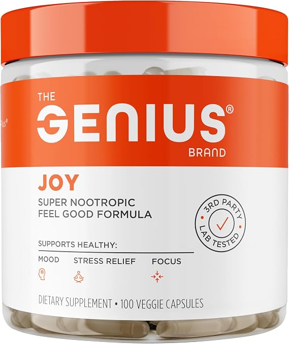Genius Joy Nootropic Mood Supplement, 100 Veggie Pills | Nootropic Mood Support with SAM-e, Rhodiola, Ginseng and L-Theanine plus Mood-Boosting Vitamins and Minerals