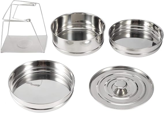 Steamer Pots with Lid, 3 Tier Steamer Insert Pans for Pressure Cooker, Multipurpose Stainless Steel Steaming Pot Cookware for Vegetable, Dumpling, Sauce, Food