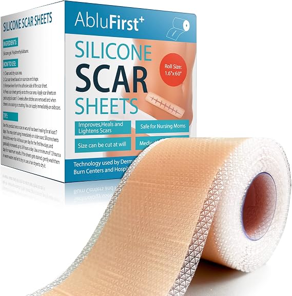 Silicone Scar Tape(1.6" 60" Roll-1.5M), Medical Silicone Scar Sheets, Strips, Scars Away, Effective Professional Scar Removal Sheets for Keloids, Tummy Tuck, C-Section, Acne, Burn et