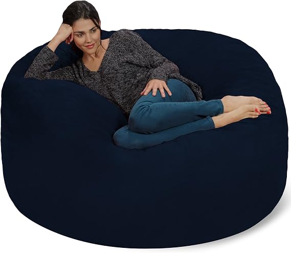 Chill Sack Bean Bag Chair - 5' Giant Memory Foam Lounge Chair with Soft Microfiber Cover Cozy Furniture for Living Room, Dorm, Kids' Rooms Comfortable 5 Ft, Microsuede Lounge Sofa, Navy