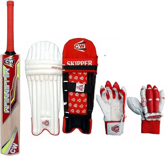 CW Trainer Mini Cricket Set Junior Size 3 Unisex Cricket Kits Kashmir Willow Bat Leg Pads Glove