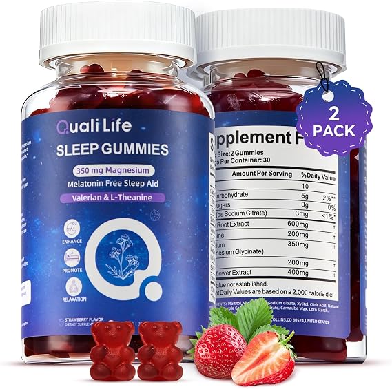 Melatonin Free Sleep Gummies for Adults with Magnesium, Valerian Root, 5-HTP & Herbal Blend - Natural Sleep Aid Supplements - Non-Habit Forming, Sugar Free, Strawberry Flavor, 60 Count (2)