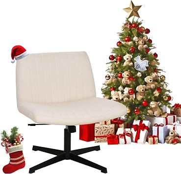 Criss Cross Chair,Floor Chair with Back Support,Adjustable Height Wide Vanity Chair,Ergonomic Cross Legged Office Desk Chair,Wide Seat Armless Office Chair,Comfty Desk Chair with No Wheels,Beige