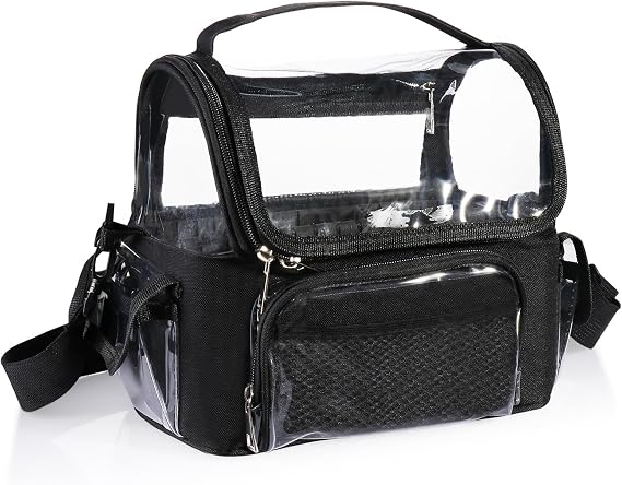 Makeup Brush Bag Travel with Dividers - Stand Up Professional Make Up Artist Kit Case with Adjustable Compartments and Strap, Portable Clear Cosmetic Storage Organizer Holder