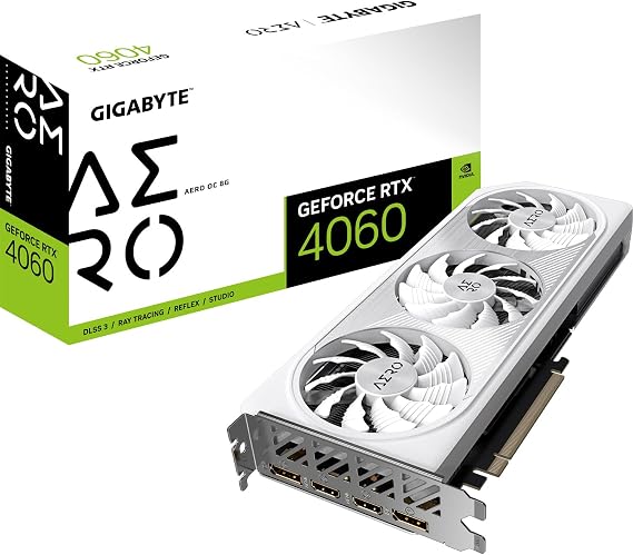 Gigabyte NVIDIA GeForce RTX 4060 AERO OC Graphics Card - 8GB GDDR6, 128-bit, PCI-E 4.0, 2550MHz Core Clock, 2x DP 1.4, 2x HDMI 2.1a, NVIDIA DLSS 3 - GV-N4060AERO OC-8GD