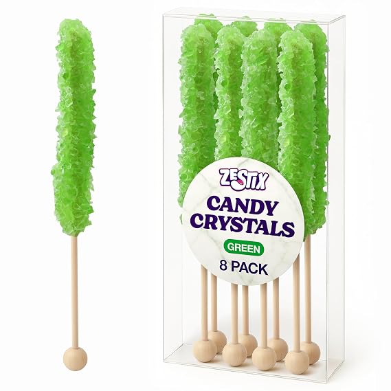 Green Rock Candy Sticks Green Apple Flavor 8 Count Individually Wrapped Party Favor & Cake Topper Birthday, Baby Shower, Candy Buffet Decoration