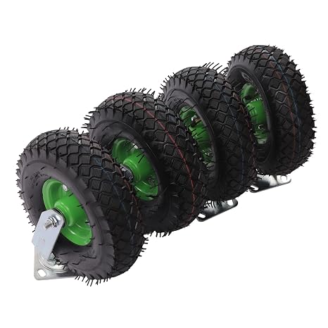 10" Pneumatic Caster Set of 4, Includes 2 Universal and 2 Directional Wheels, Rubber Caster Wheel for Industrial Use, Max Load 661lbs