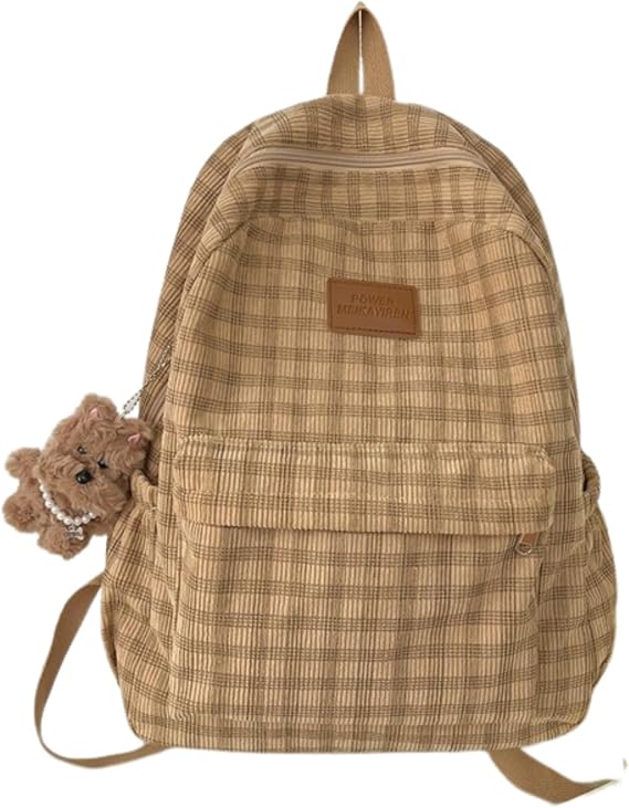 Cute Plaid Backpack Shoulder Bag(vintage Design) Stylish Daypack Padding Coquette Bookbag Aesthetic Y2k Purse (Beige)