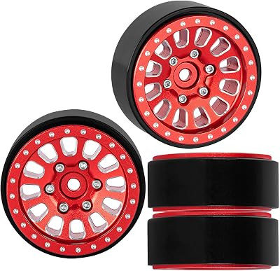 1.3 Beadlock Wheel Rims for TRX4M 118 SCX24 124 RC Crawler Car,4PCS Aluminum RC Wheels Rims,Red