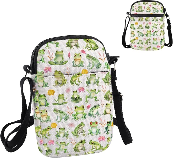 PWHAOO Frog Lover Gift Cute Frog Design Crossbody Bag Frog Design Travel Bag Frog Owner Gift