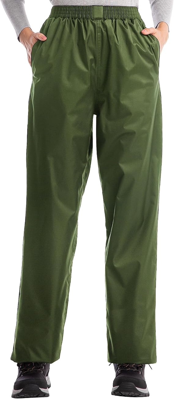 iCreek Women's Rain Pants Waterproof Breathable Lightweight Rain Over Pants | Breathable Mesh Lining, Pants Leg Zipper, Hook & Loop, Suitable for Hiking, Fishing, Golf, Work and Daily Wear