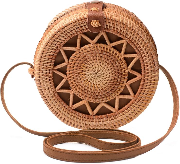 Rattan Summer Straw Beach Bag - Woven Wicker Basket Vacation Purse - Gifts for Women