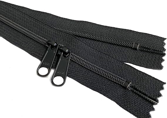 4.5mm YKK Zipper with Double Pull Purse or Handbag Zippers Head to Head Sliders Made in USA (30 Inches - 10 Zippers, Black - 580)