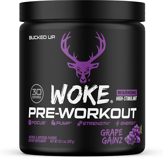 Bucked Up - Woke - HIGH STIM Pre Workout - Best Tasting - Focus Nootropic, Pump, Strength and Growth, 30 Servings (Grape)