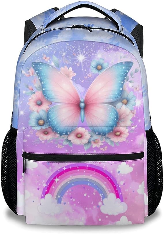 Backpack for Girls - Butterfly Backpack for Girls - Aesthetic Toddlers School Bag with Butterfly Print - 17 Inch Kids Back Pack School Supplies