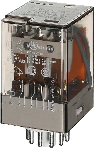 FINDER 60.13.8.120.0050 10 AMP, 120 Volt AC Coil, 3PDT, Agni Contact, General Purpose Relay, Lockable Test Button & LED