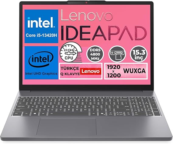 Lenovo IdeaPad Slim 3 | i5-13420H | 8GB DDR5 RAM | 512GB SSD | 15.3" WUXGA (1920x1200) IPS 300nits Anti-glare, 45% NTSC, 60Hz | FreeDOS Laptop | 83K1004ETR