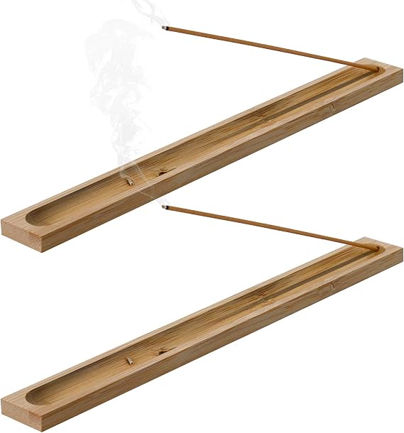 2 Pieces Natural Bamboo Incense Stick Holder Home Incent Burner with Ash Catcher