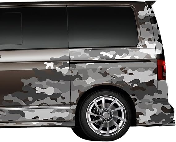 Finest Folia Set of 2 Camouflage Car Stickers Matt - Self-Adhesive Stickers for Car Motorcycle Motorhome Van - Waterproof UV Resistant - Tuning Film Side Sticker Decor RX048 (05 Grey)