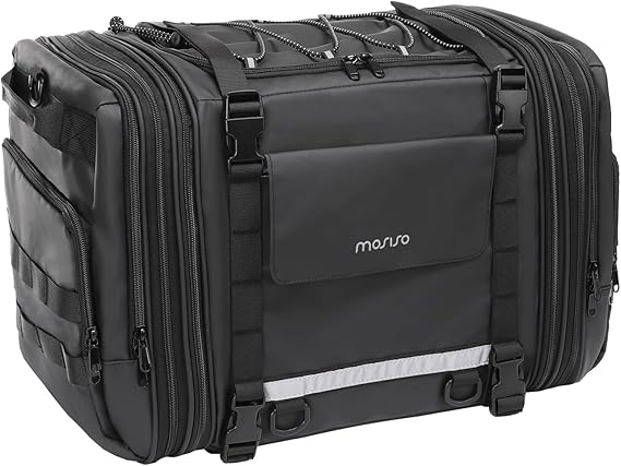 MOSISO Motorcycle Tail Bag with Expandable Capacity 32L-48L, Motorcycle Rear Seat Trunk Gear Bag with Rain Cover&Shoulder Strap, Motorbike Storage Duffle Carry Travel Luggag, Black
