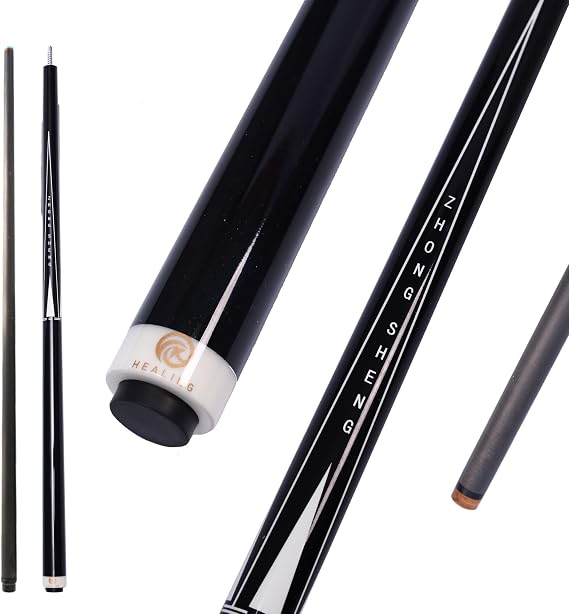 OKHEALING Professional T700 Carbon Fibre Billiard Cue Length 58 Head Diameter 12.4mm 8 Stainless Steel Teeth 1/2 Shot Cue for 8 and 9 Black Balls