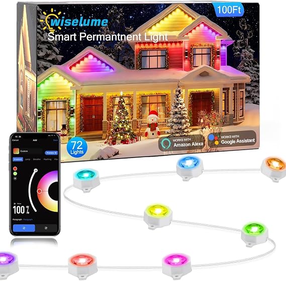 100Ft Permanent Outdoor Light with 72 LED, RGB+IC Eaves Lights