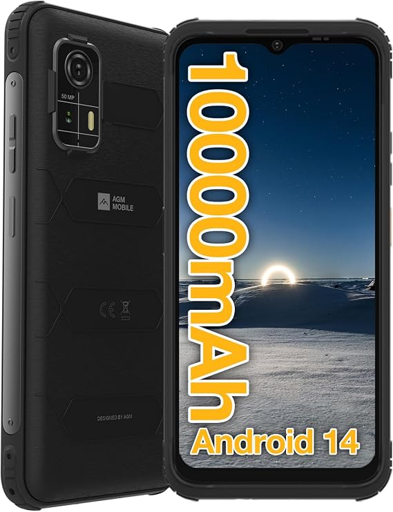 AGM H MAX Rugged Smartphone, 10000mAh 4G LTE Rugged Phone, Android 14, 6.56'' 400Nits HD+ 90Hz Display, Unisoc T606, Waterproof&Drop-proof&Dustproof, 4GB + 128GB[TF 512GB], 3 Card Slots, OTG, NFC, GPS